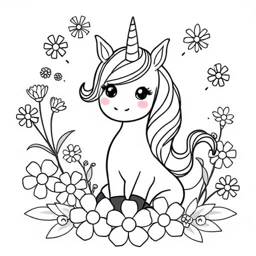 Unicorno fiori disegno da colorare